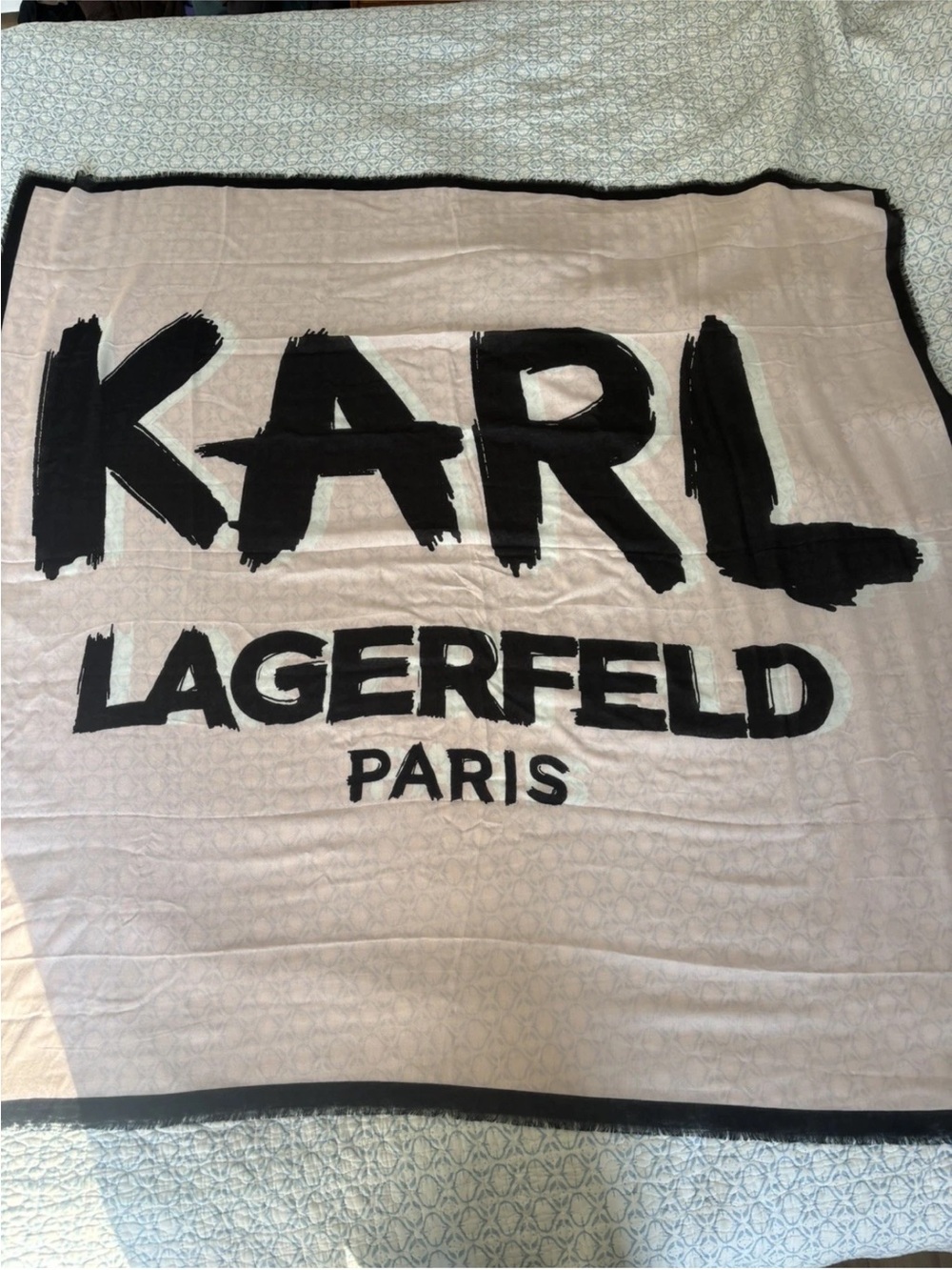 Karl Lagerfeld Black on Light Pink Logo Scarf Wrap